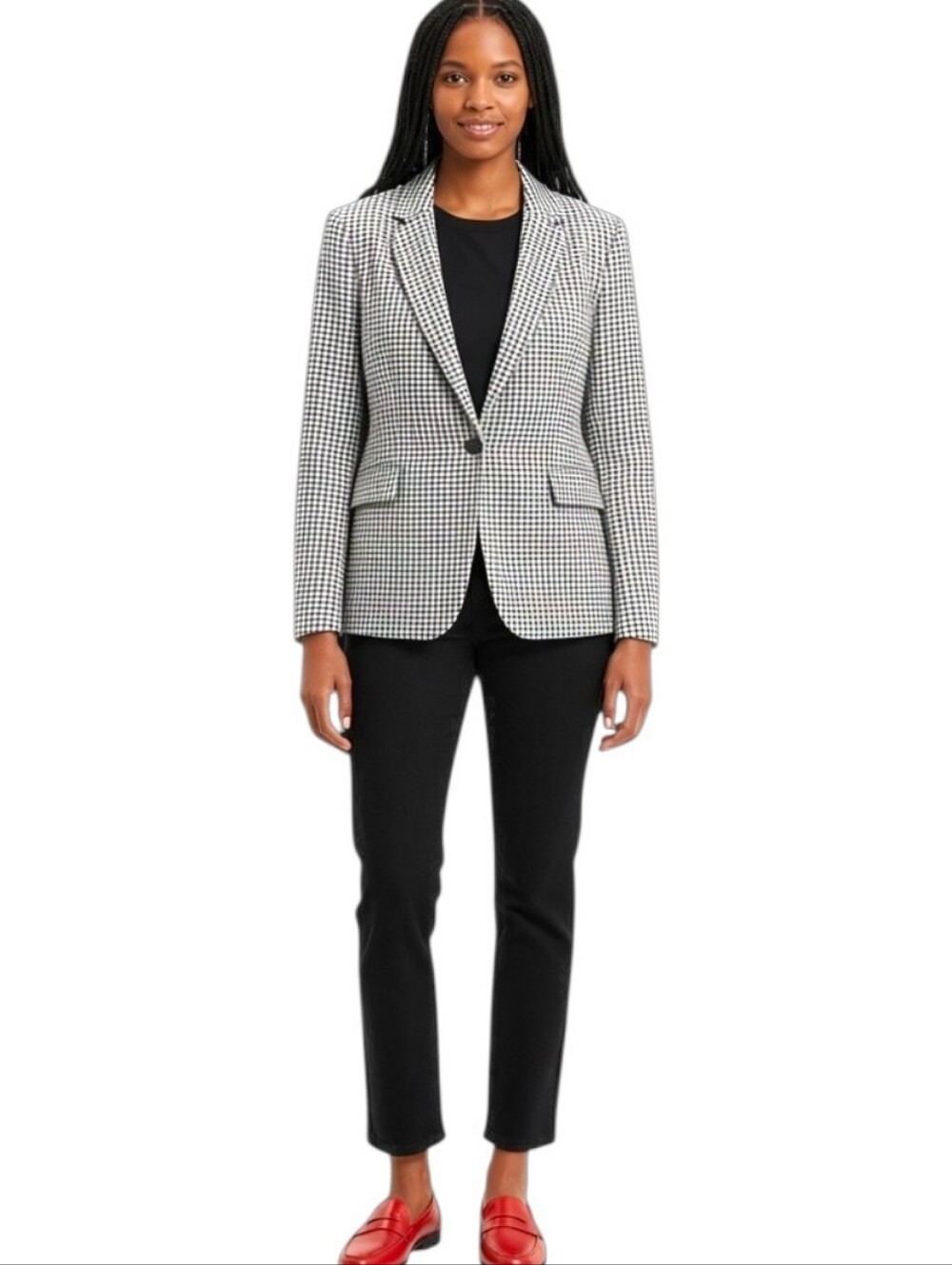 Rachel Zoe Black & White Grid Check Single Button Blazer Jacket Sz Med